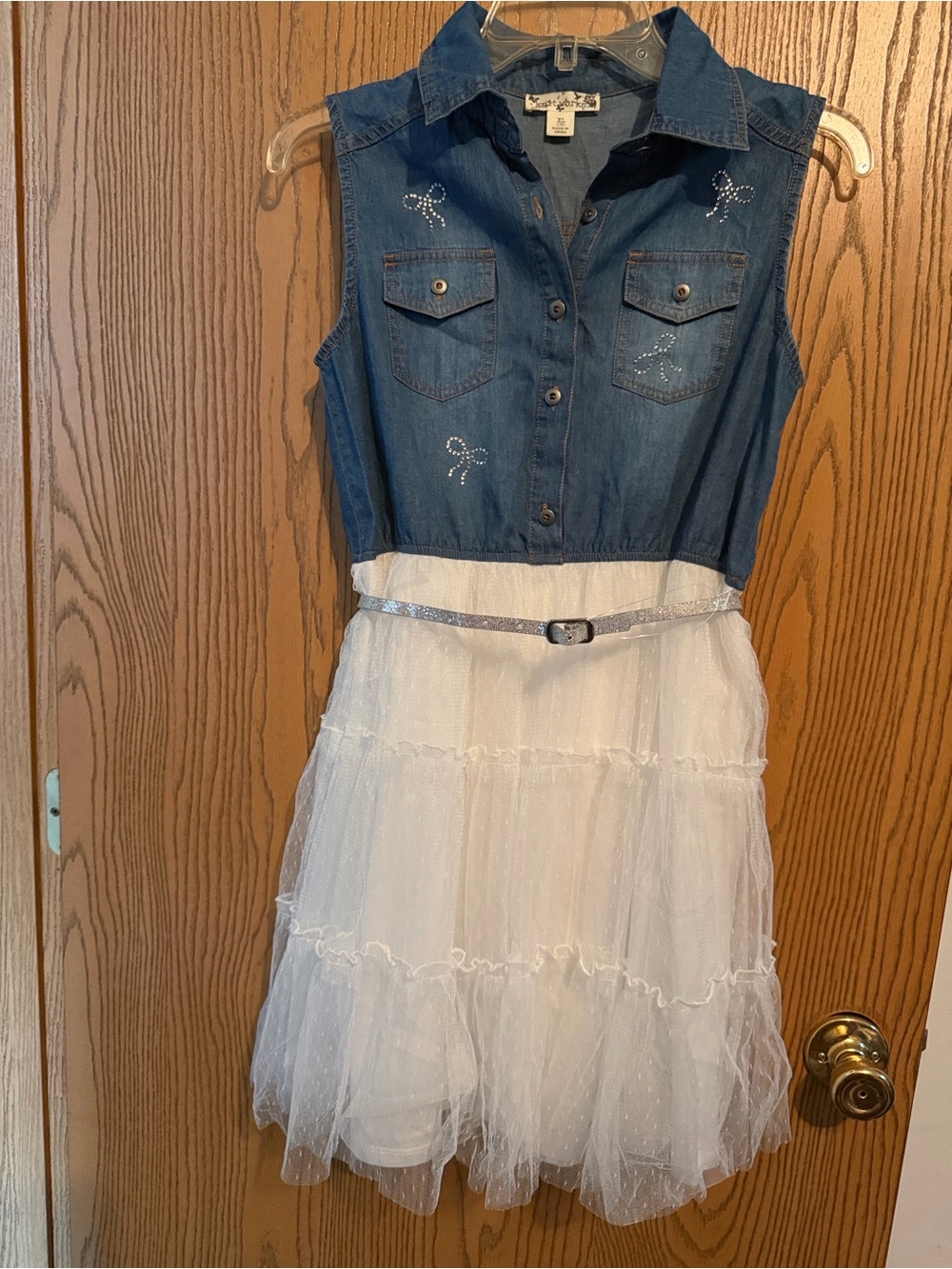 Knitworks Blue Denim Bodice with White Tulle Skirt Dress